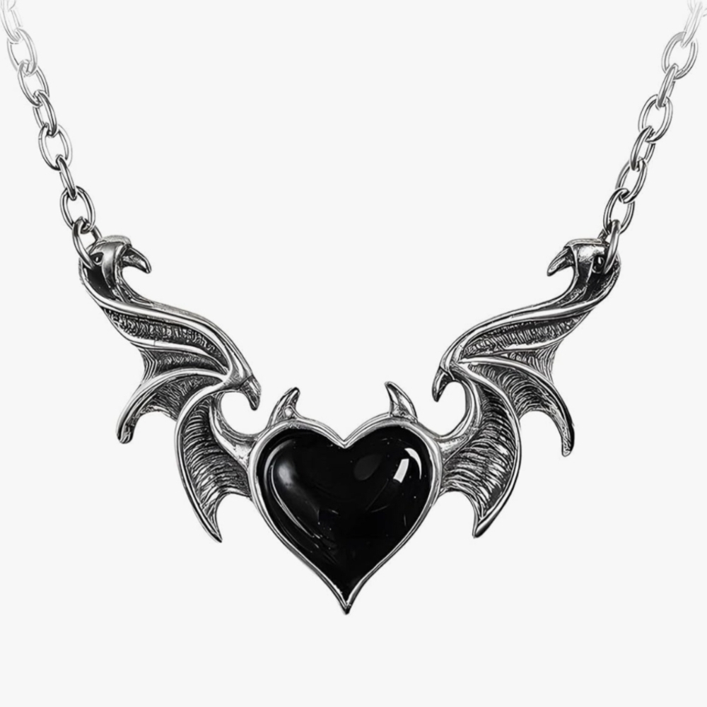 Black Heart Angel Bat Wing Necklace